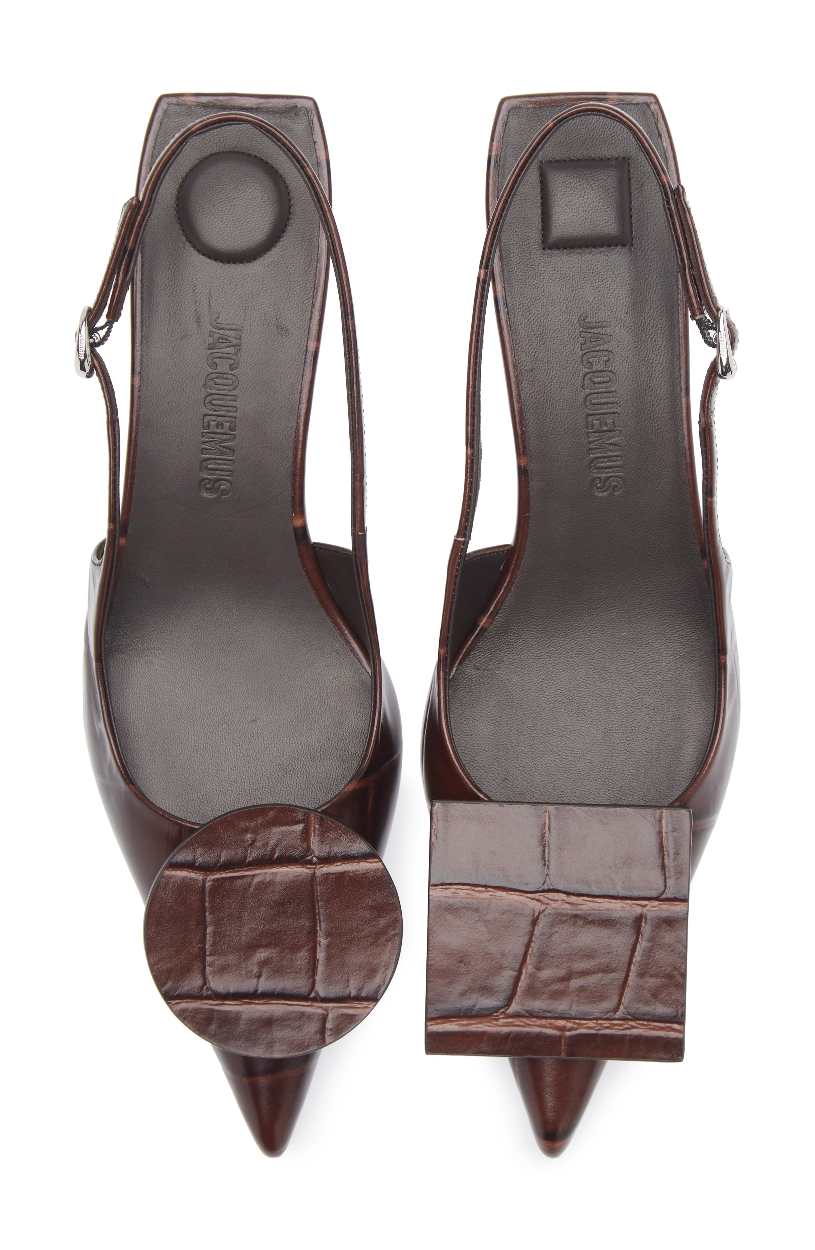 Jacquemus Les Duelo Mismatched Croc Embossed Kitten Heel Slingback Pump, Alternate, color, 