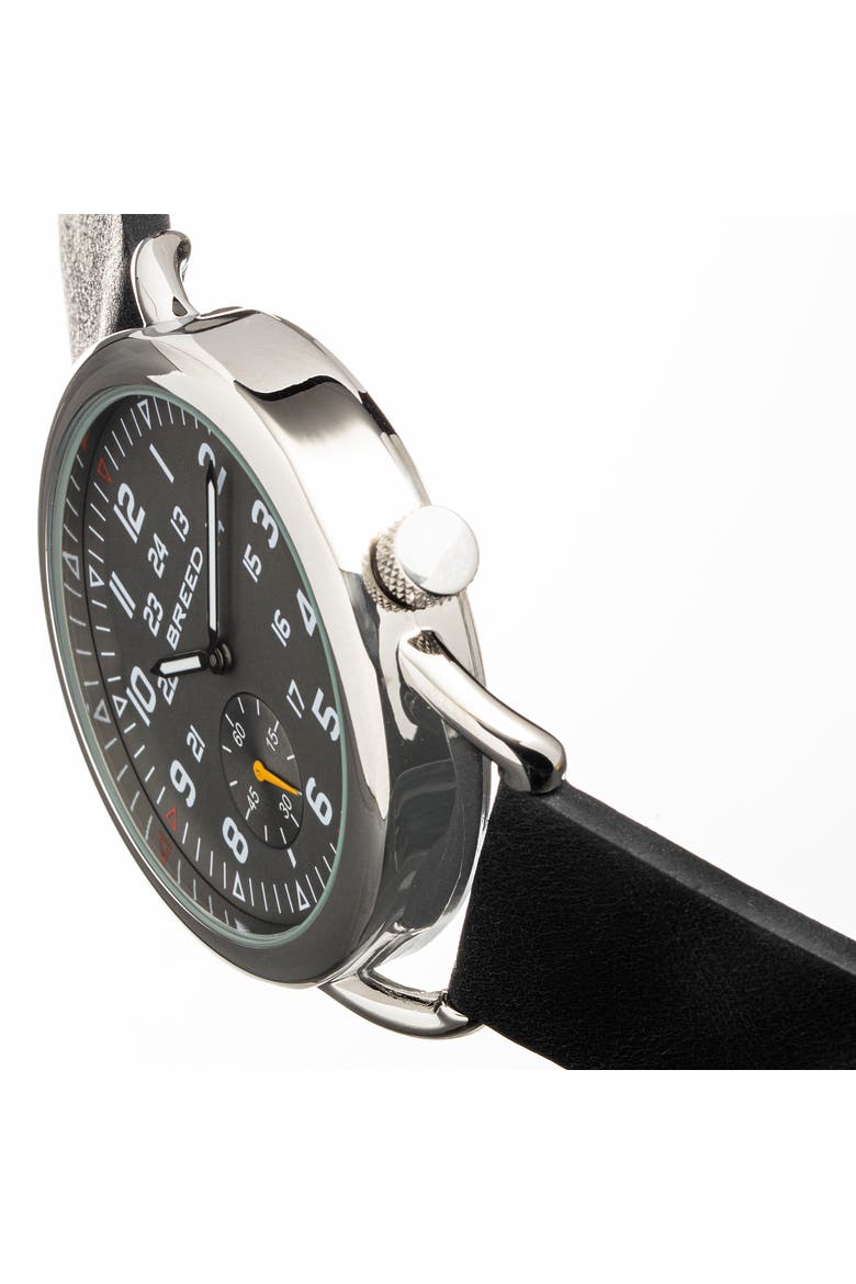 Regulator Leather-Band Watch w/Second Sub-dial, Alternate, color, Black/Gunmetal