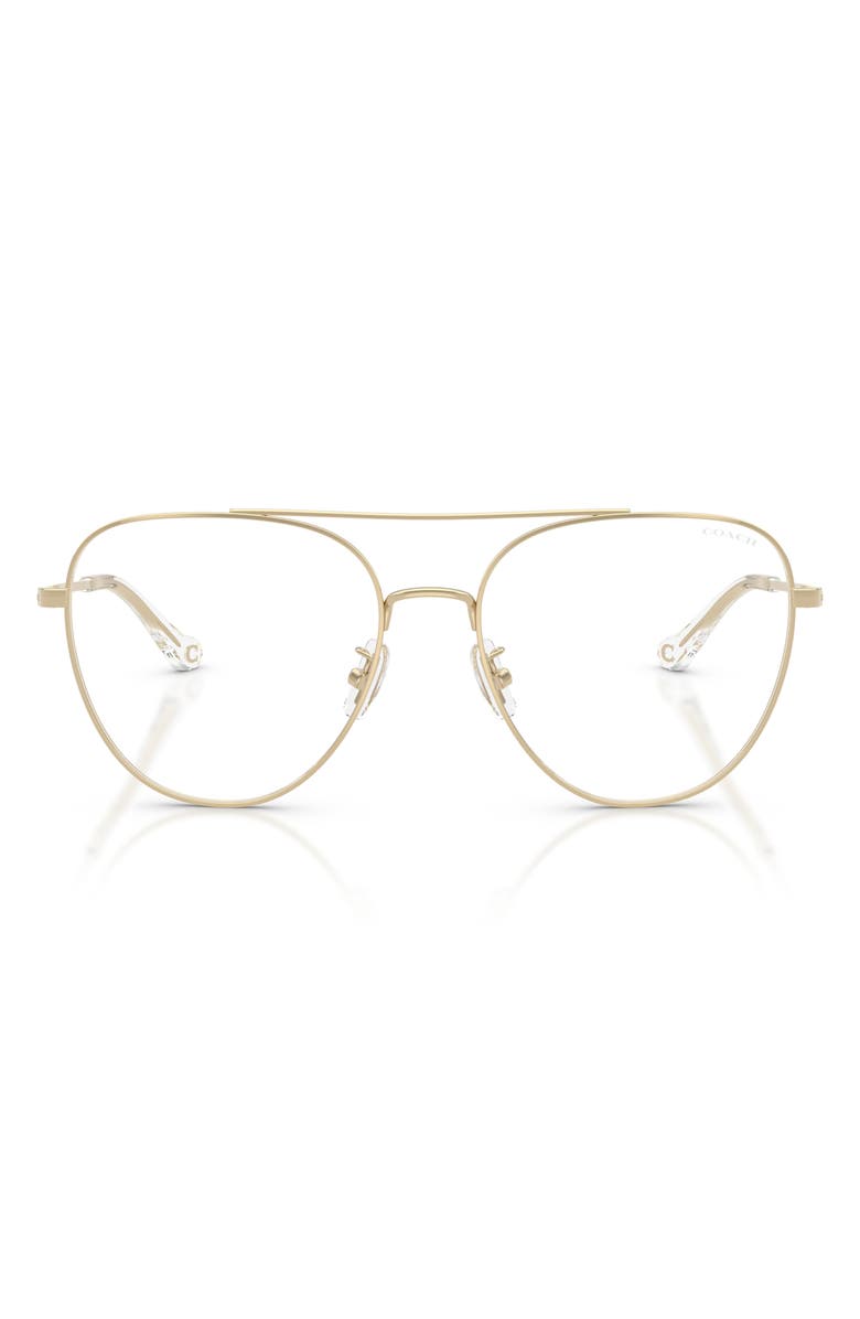 COACH 56mm Pilot Blue Light Blocking Optical Glasses, Main, color, Light Gold / Clear Blue Light