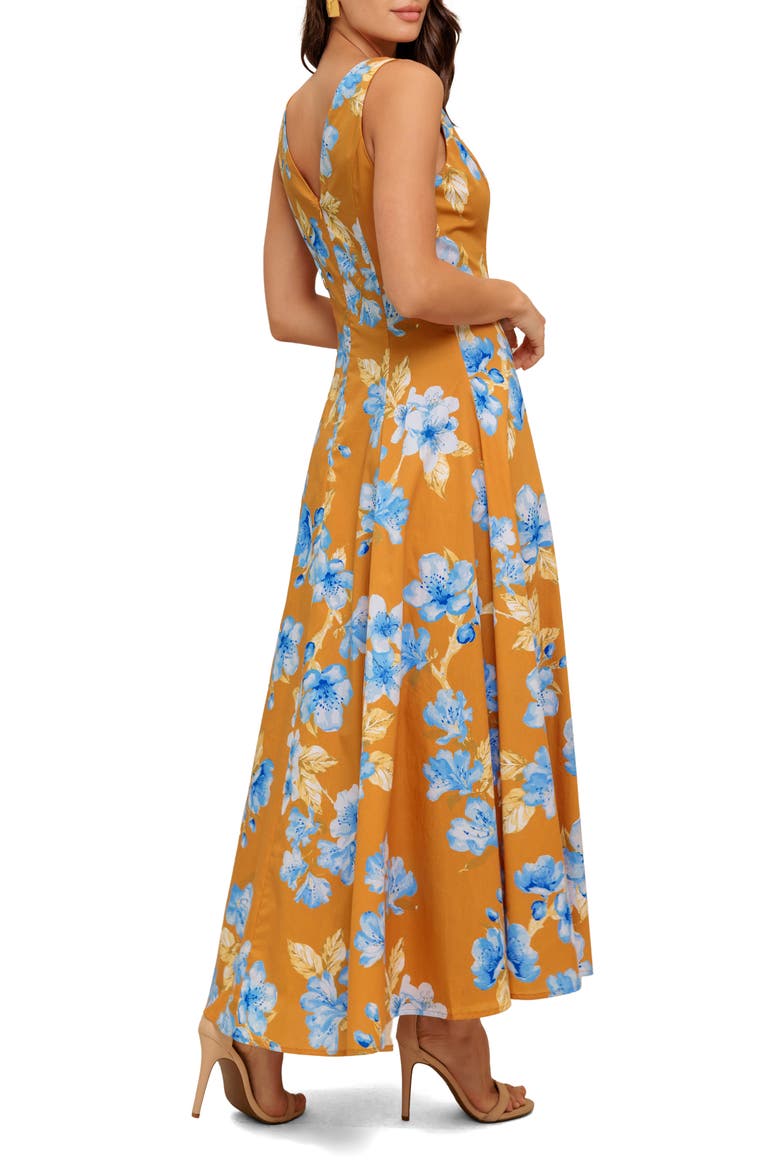 Floral Fit & Flare Midi Dress, Alternate, color, CAMEL