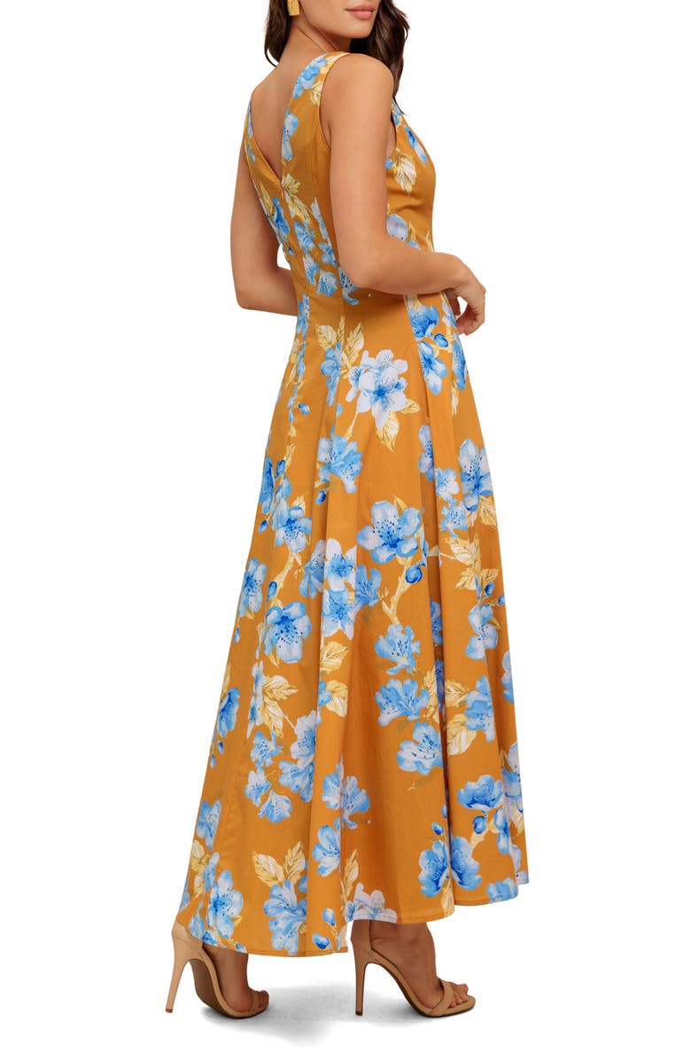 FLYING TOMATO Floral Fit & Flare Midi Dress, Alternate, color, Camel