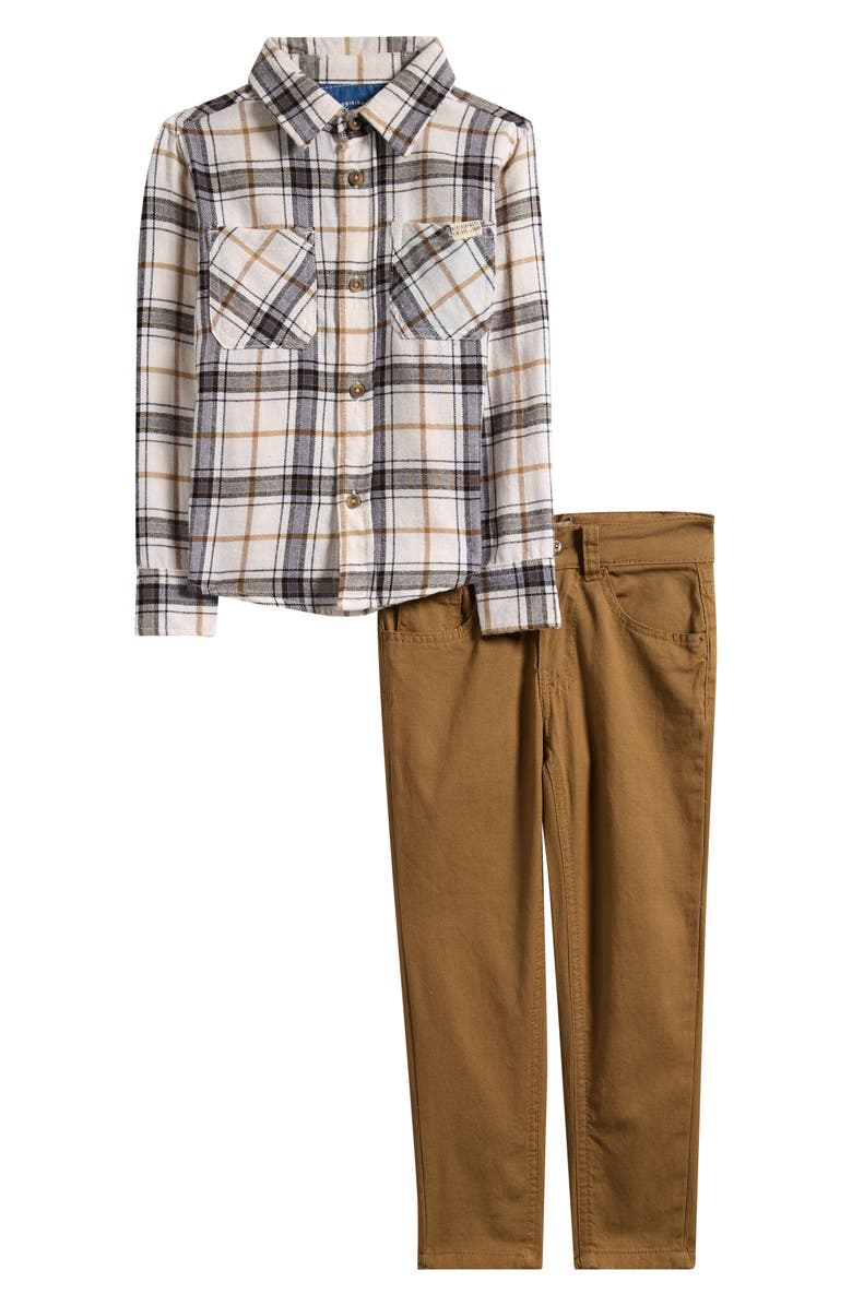 Weatherproof<sup>®</sup> Kids' Flannel Shirt & Twill Pants Set, Main, color, Wheat