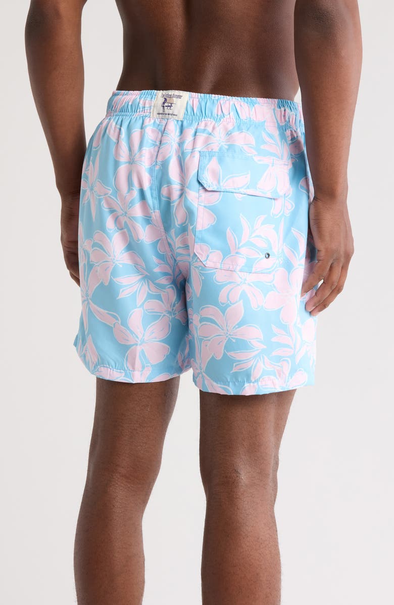 Vintage Summer Floral Print Swim Trunks, Alternate, color, Blue