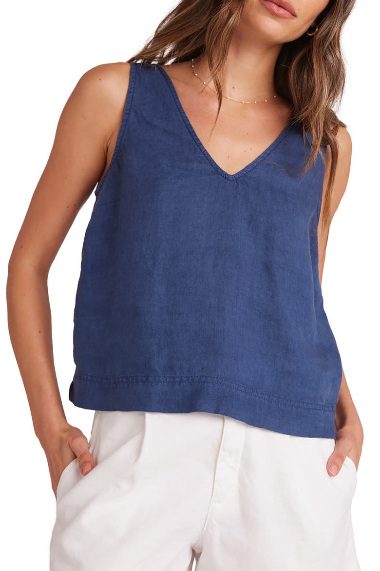Button Back Linen Tank, Main, color, BRAZILIAN NAVY