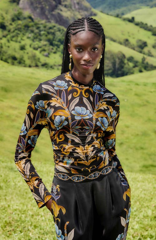 Farm Rio Snake Garden Jersey Top In Black