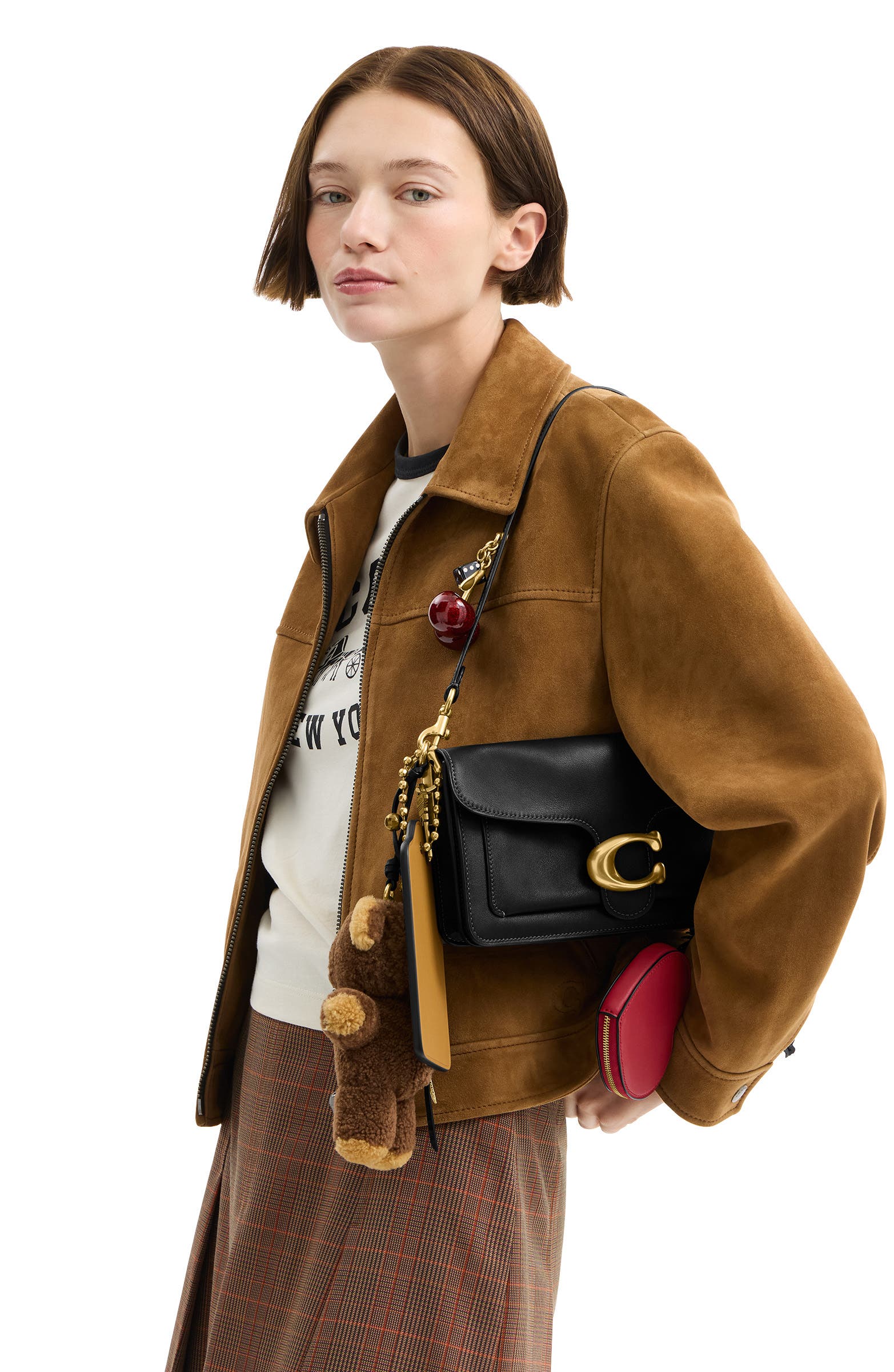 COACH Tabby 26 Leather Shoulder Bag with Charms, Alternate, color, Black Multi