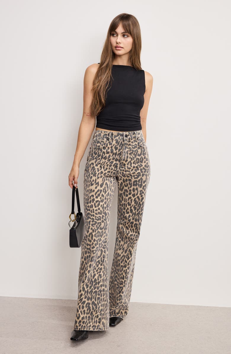 Good American Good Standard Leopard Print Wide Leg Jeans, Alternate, color, 
