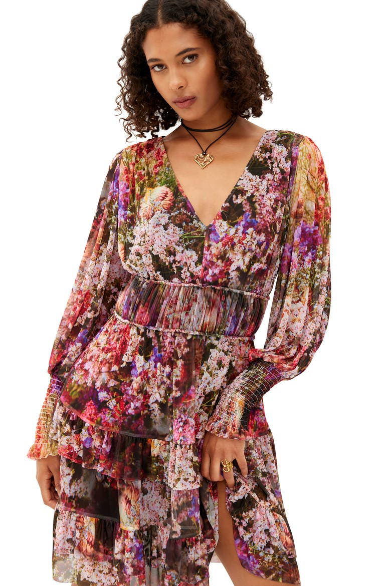 Azalea Floral Print Long Sleeve Minidress, Alternate, color, MIX