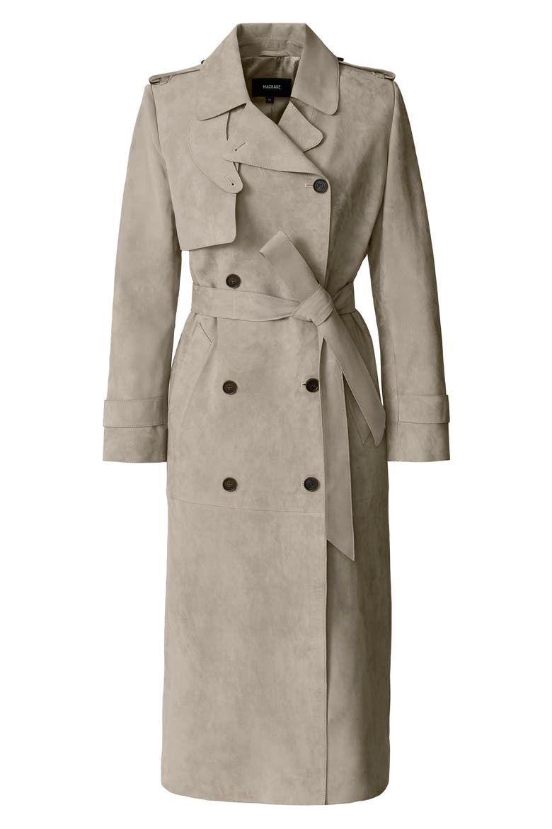 Gael Doubled Breasted Suede Trench Coat, Alternate, color, TAUPE