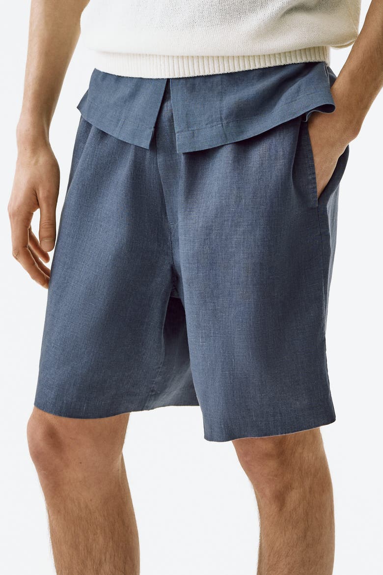 Relaxed Fit Linen Shorts, Alternate, color, Dark dusty blue
