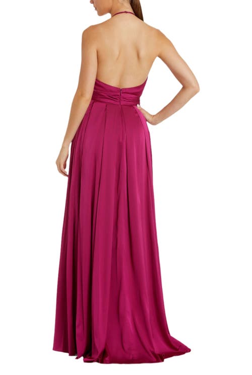 MAC DUGGAL MAC DUGGAL CHARMEUSE HALTER STRAP SOFT TIE WAIST GOWN 