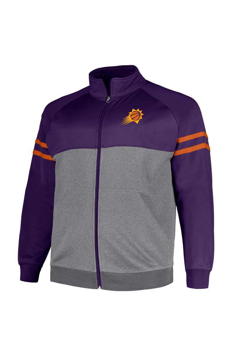 FANATICS Men's Fanatics Branded Purple/Heather Gray Phoenix Suns Big & Tall Pieced Stripe Raglan Full-Zip Track Jacket, Alternate, color, Purple