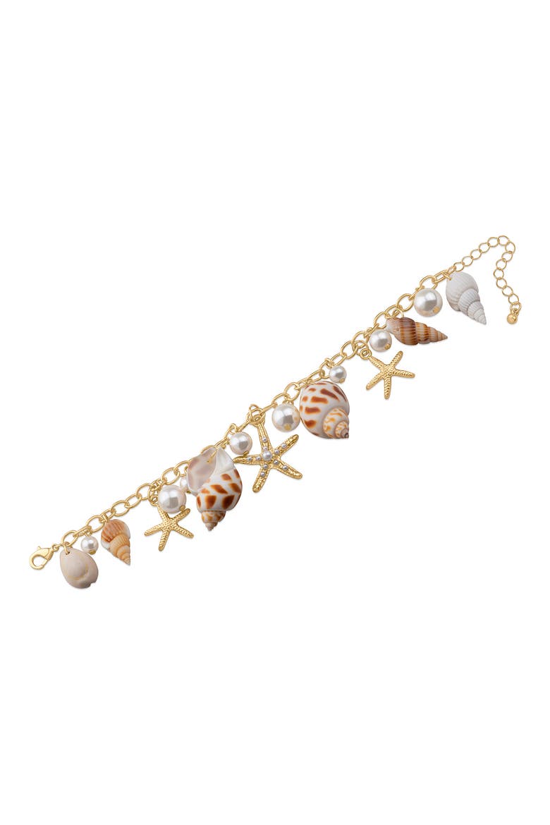 Sea Life Shell & Faux Pearl Charm Bracelet (Nordstrom Exclusive), Alternate, color, WHITE/ GOLD