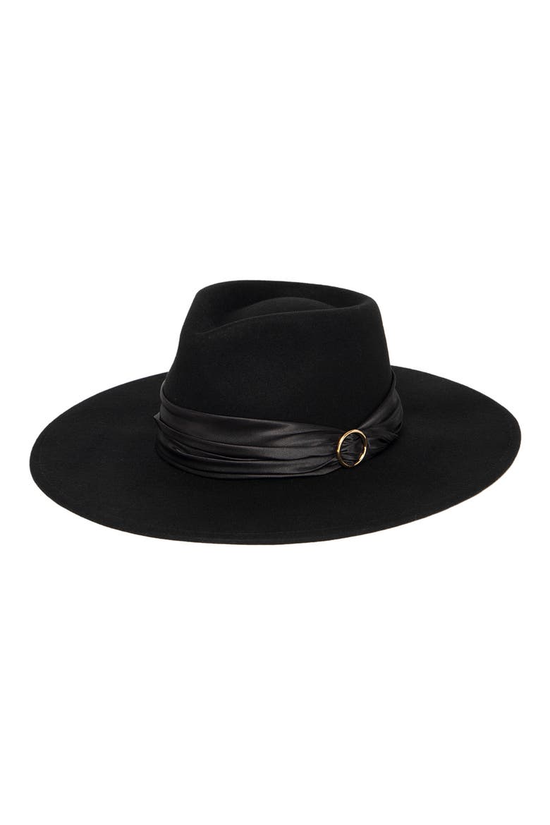 Satin Ribbon Wool Fedora, Main, color, BLACK