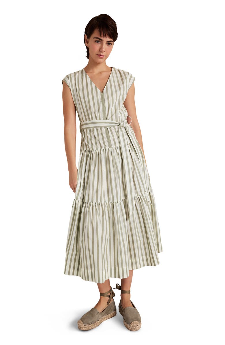 Haven Well Within Organic Cotton Poplin Stripe Tiered Midi Dress, Main, color, Ivory/Vetiver Stripe