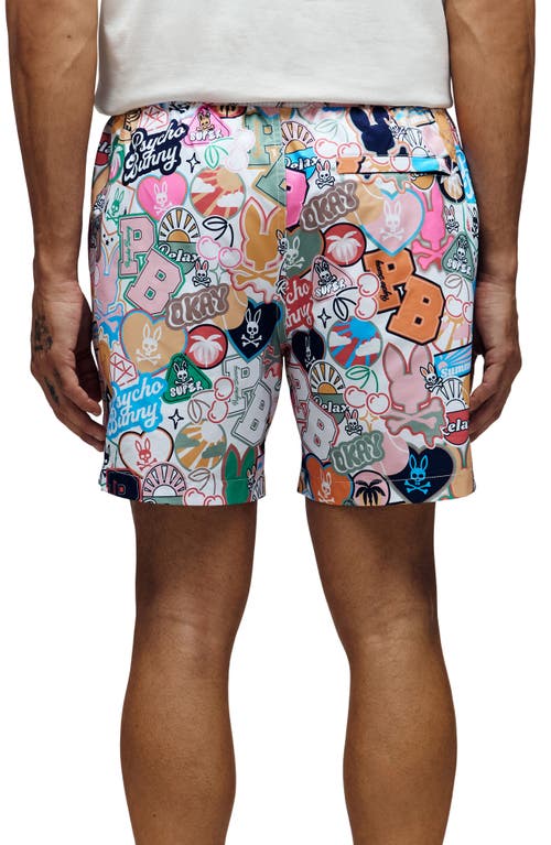 Psycho Bunny Marco Print Swim Trunks In Multi