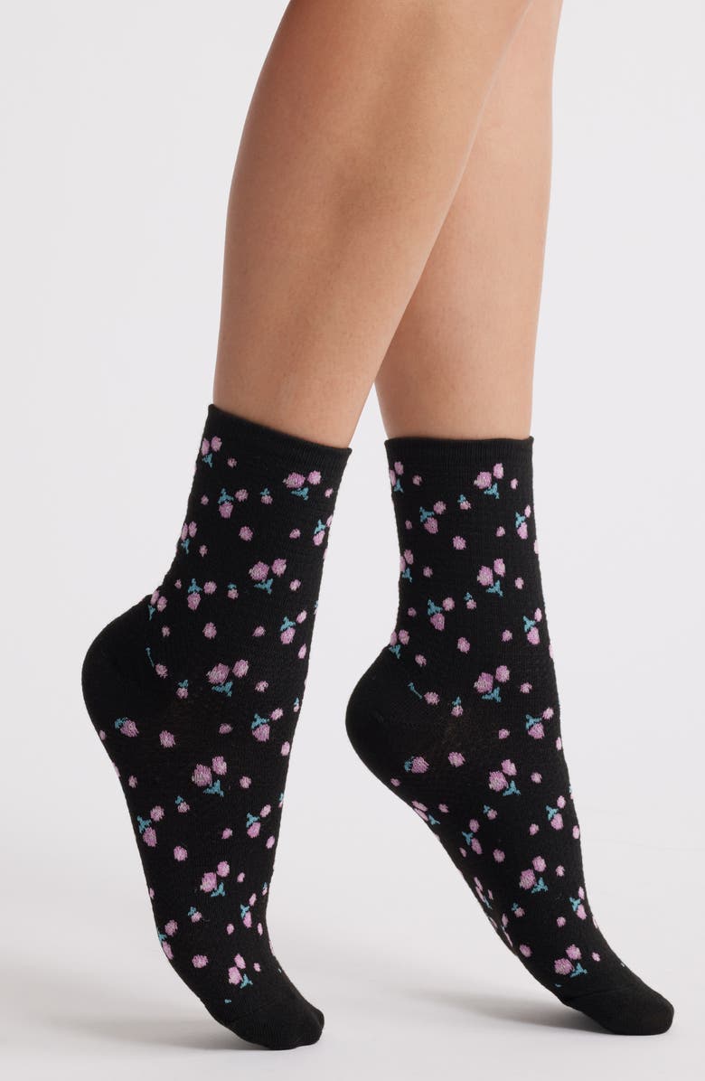 Stems Lattice Flower Quarter Socks, Main, color, 