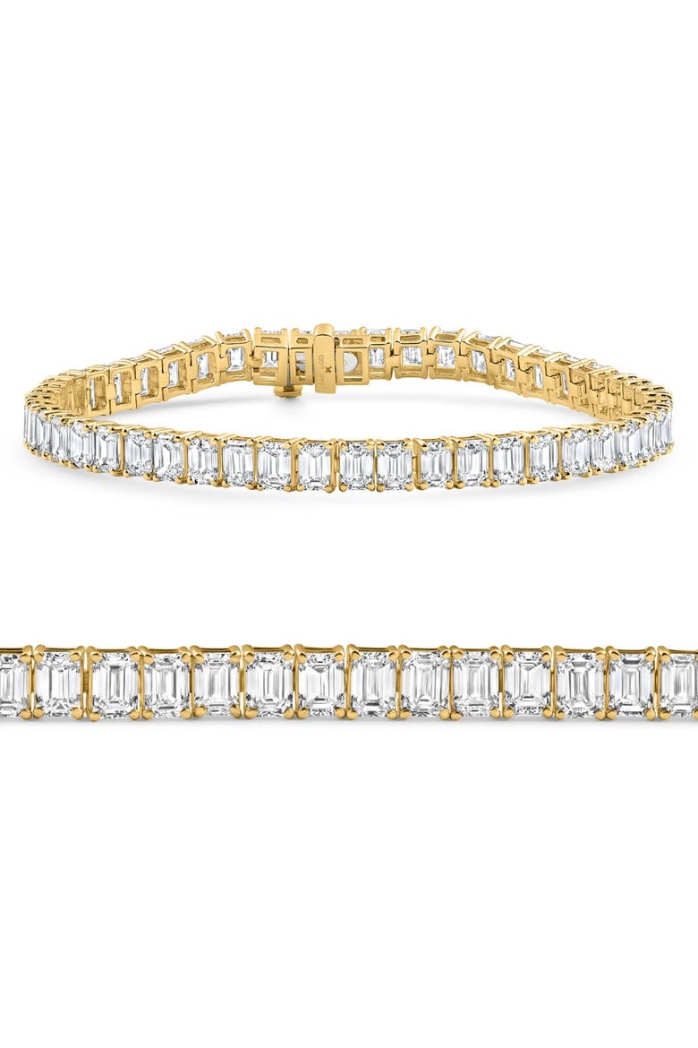 15Ct Emerald Cut Diamond Tennis Bracelet 7" 14k Gold Lab Grown, Main, color, 14k Yellow Gold