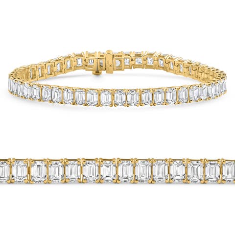 15Ct Emerald Cut Diamond Tennis Bracelet 7" 14k Gold Lab Grown