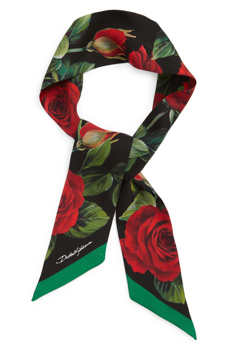 Dolce&Gabbana Flowers Silk Twill Scarf, Main, color, 
