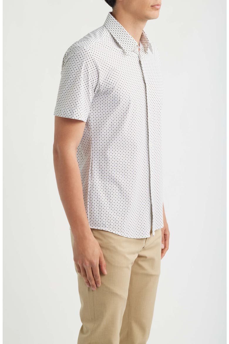 Roan Kent Slim Fit Short Sleeve Performance Button-Up Shirt, Alternate, color, WHITE/ GREEN