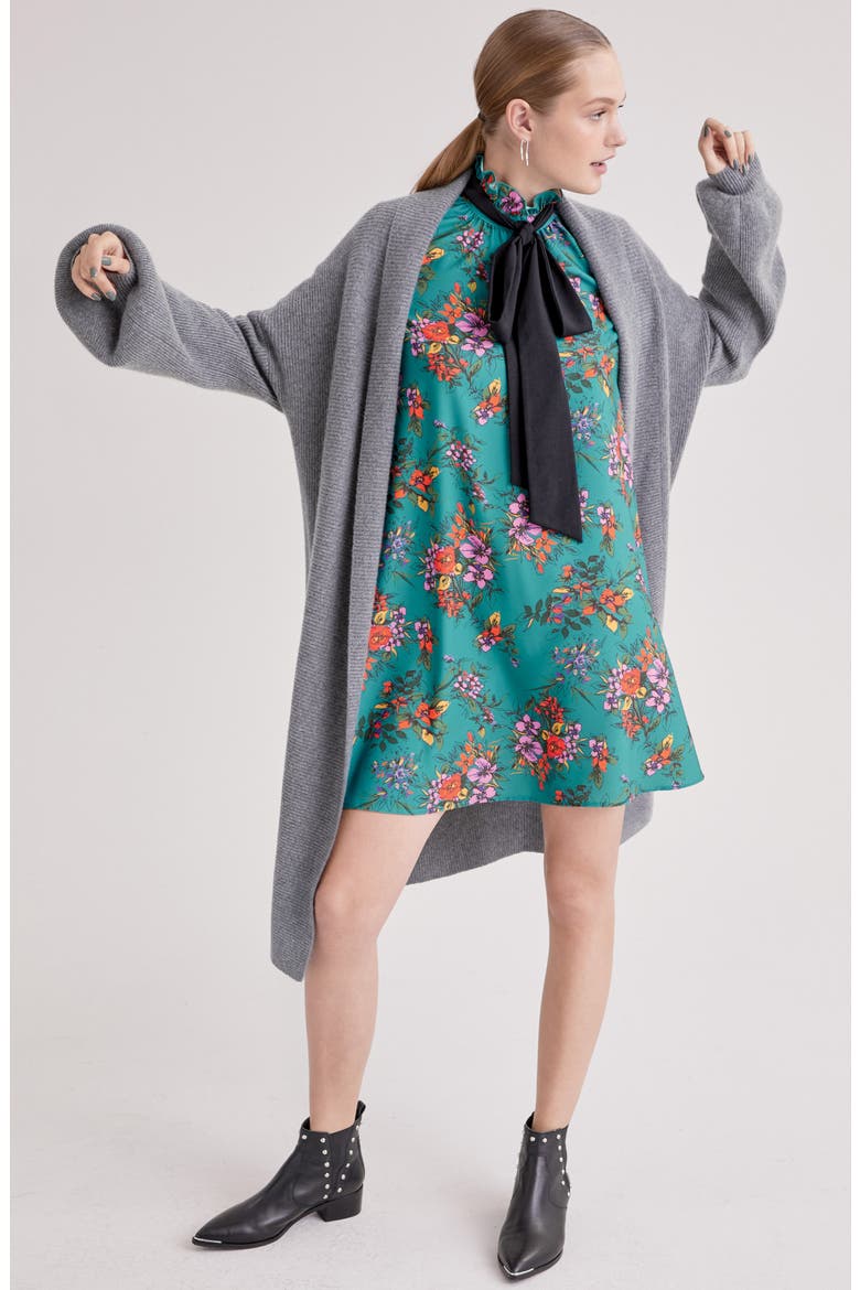 CASHMERE BLOUSON SLEEVE CARDIGAN, Main, color, BLACK