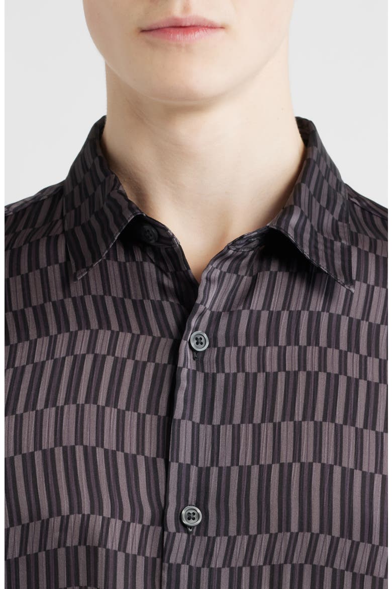 Oversize Geo Print Short Sleeve Button-Up Shirt, Alternate, color, BLACK ECCENTRIC LINES