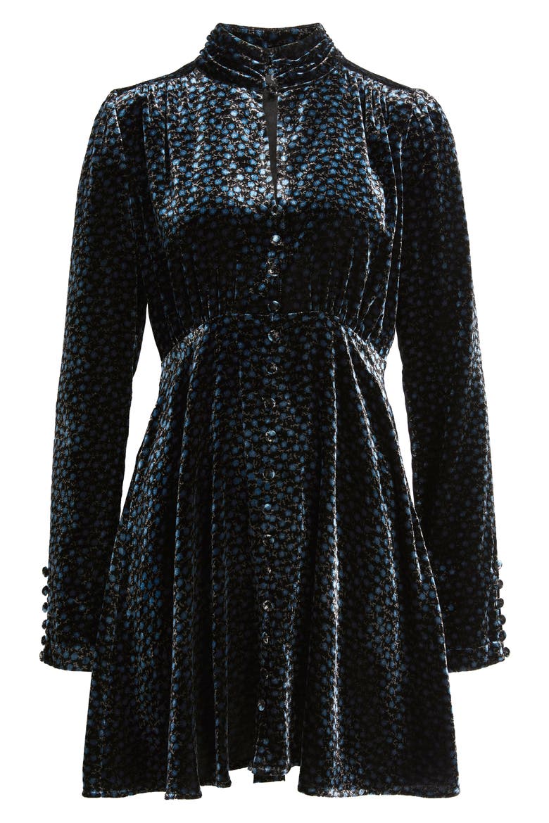 Lila Floral Long Sleeve Velvet Cocktail Dress, Alternate, color, BLACK FLORAL
