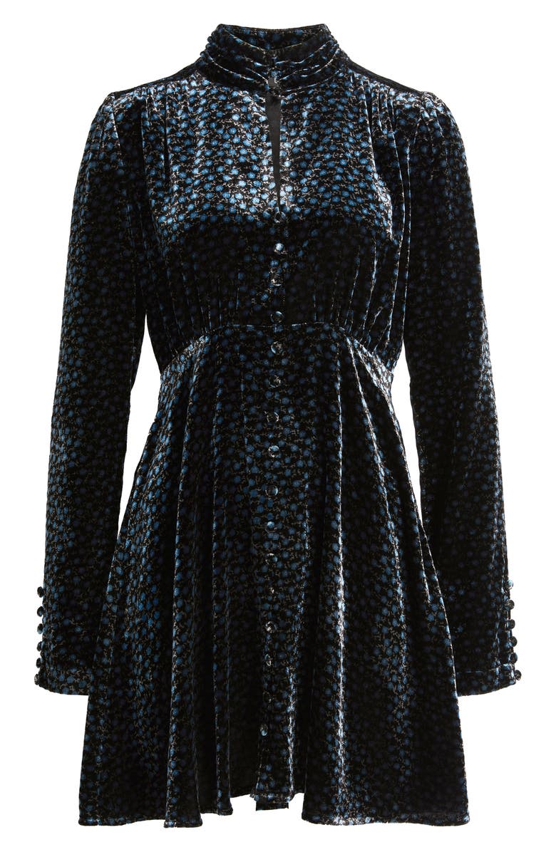 Lulus Lila Floral Long Sleeve Velvet Cocktail Dress, Alternate, color, Black Floral