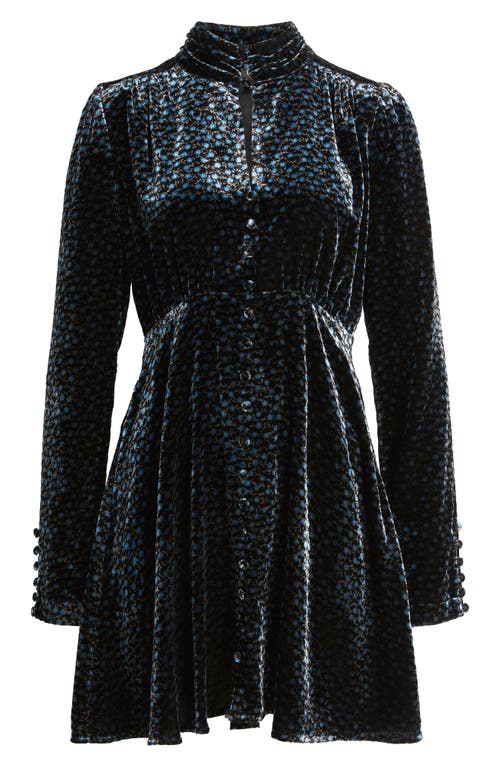 Lulus Lila Floral Long Sleeve Velvet Cocktail Dress In Blue