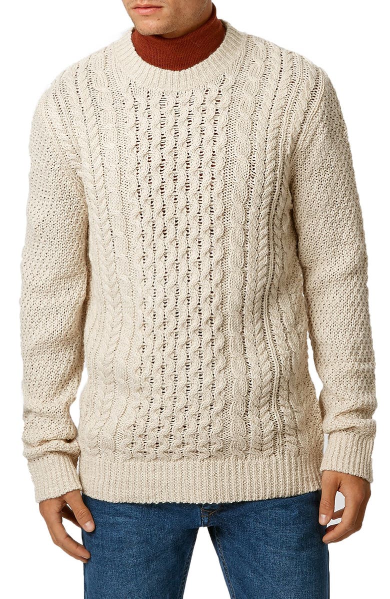 Topman Cable Knit Crewneck Sweater, Main, color,