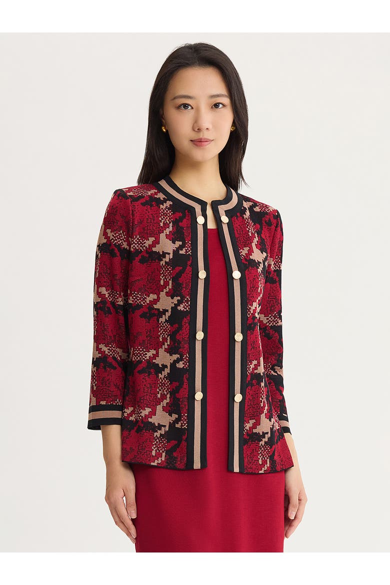 Heritage Houndstooth Knit Jacket, Alternate, color, Scarlet Red/Charmeuse/Black