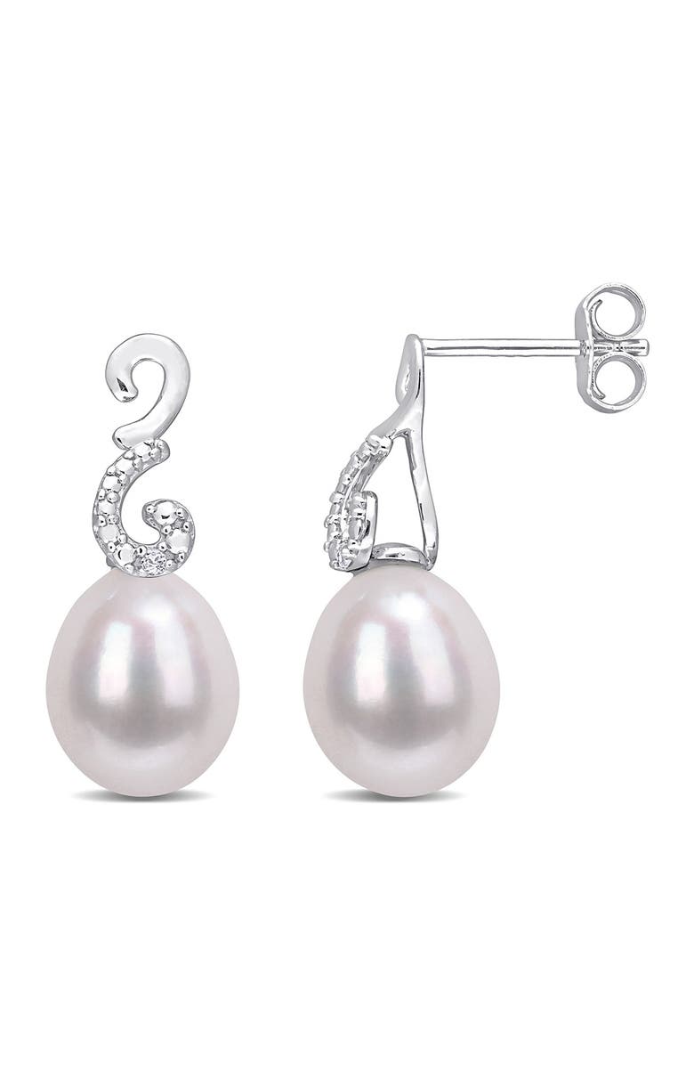 DELMAR Diamond & Freshwater Cultured Pearl Earrings - 0.02ct., Main, color, White