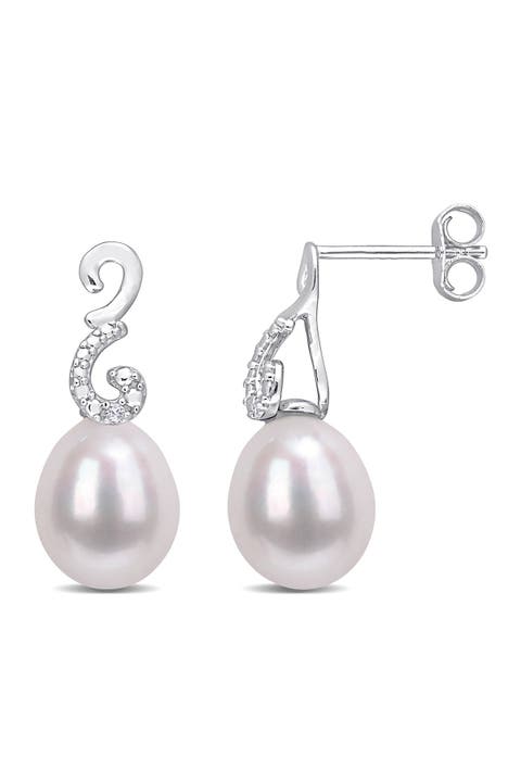 Diamond & Freshwater Cultured Pearl Earrings - 0.02ct.