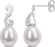 DELMAR Diamond & Freshwater Cultured Pearl Earrings - 0.02ct.