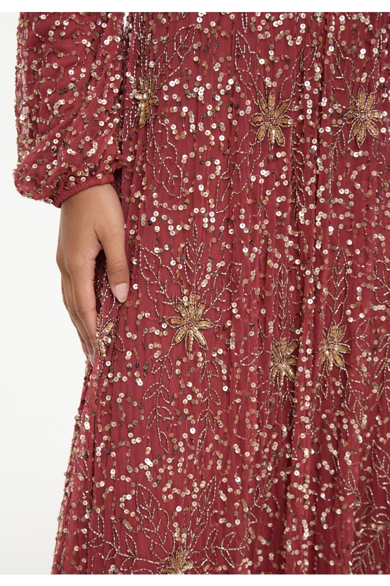 Modest Embellished Sequins A-Line Dress, Alternate, color, RUST