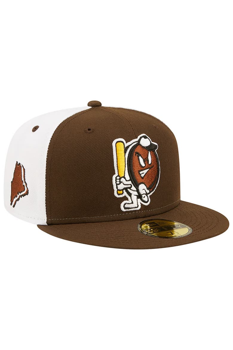 Men's New Era Brown/White Portland Sea Dogs Theme Night 59FIFTY Fitted Hat, Alternate, color, Brown