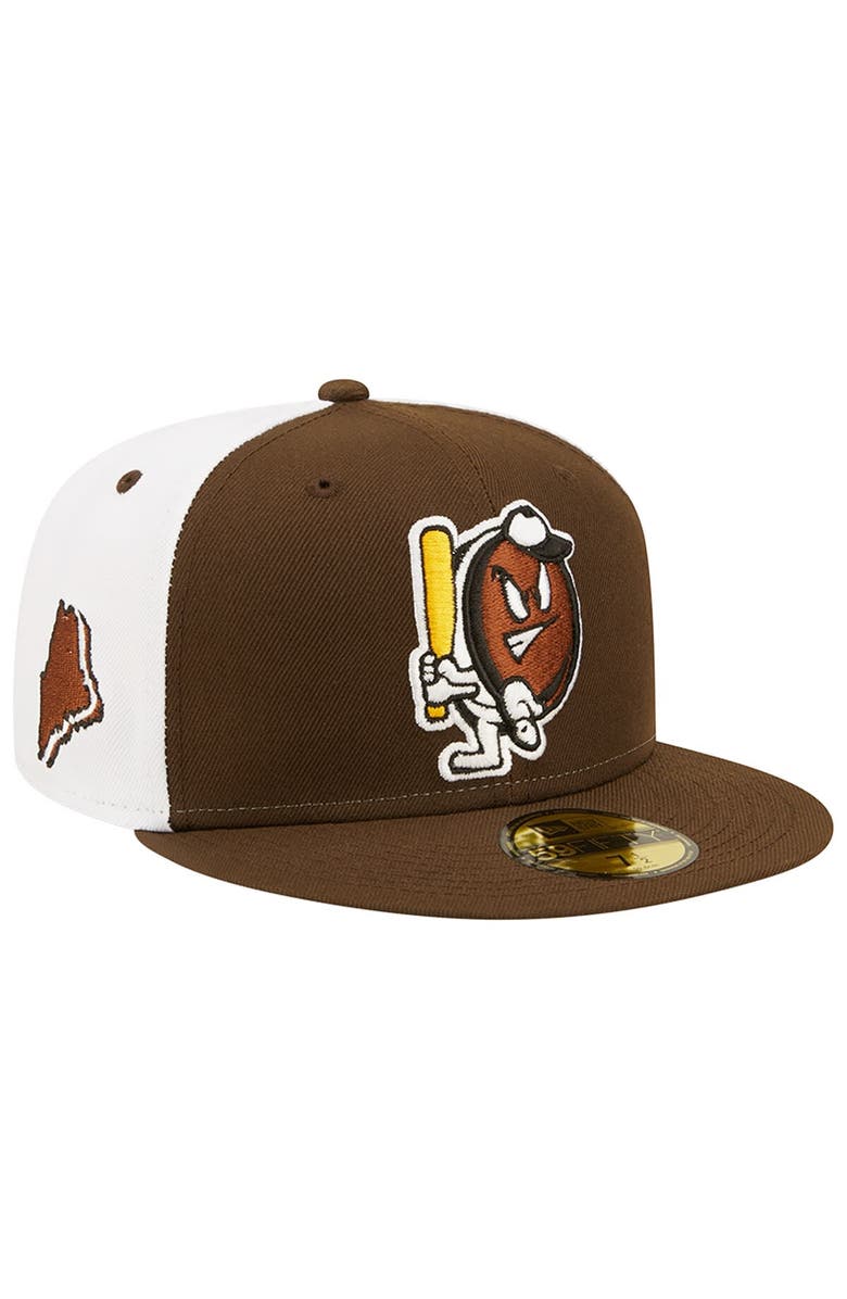 New Era Men's New Era Brown/White Portland Sea Dogs Theme Night 59FIFTY Fitted Hat, Alternate, color,
