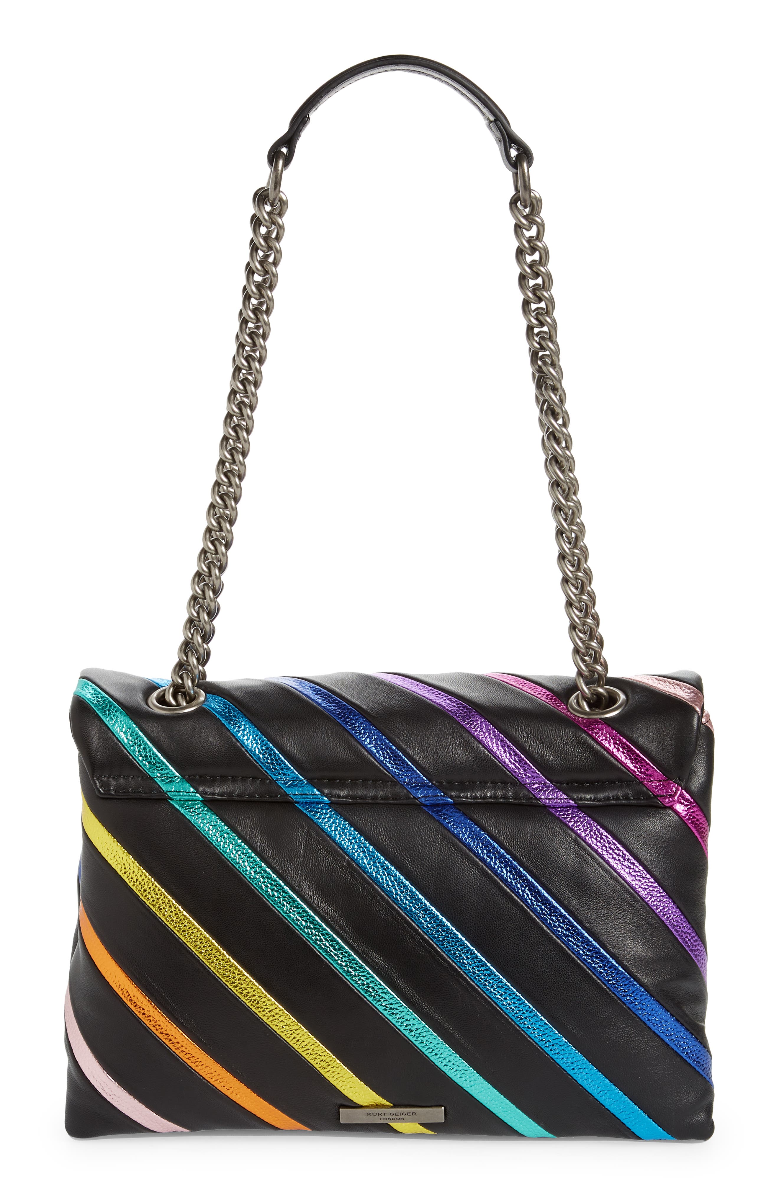 Kurt Geiger London Large Kensington Rainbow Stripe Leather Shoulder Bag, Alternate, color, 