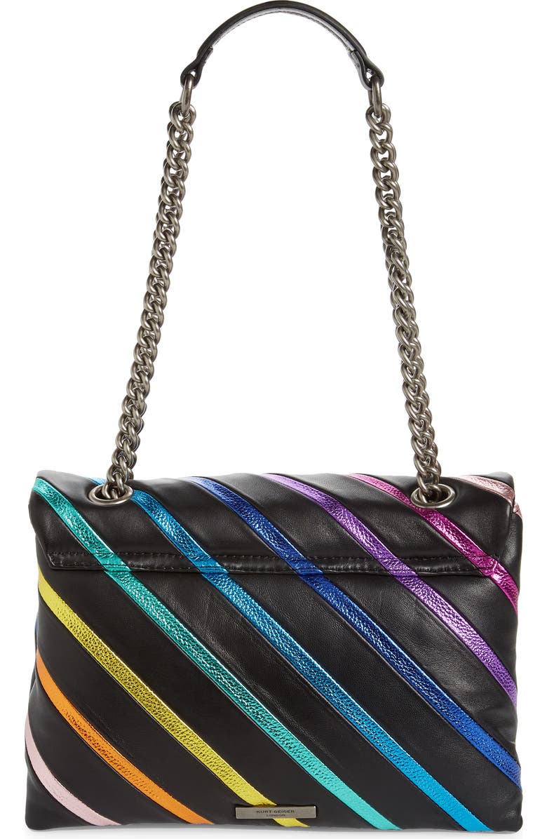 Kurt Geiger London Large Kensington Rainbow Stripe Leather Shoulder Bag, Alternate, color,