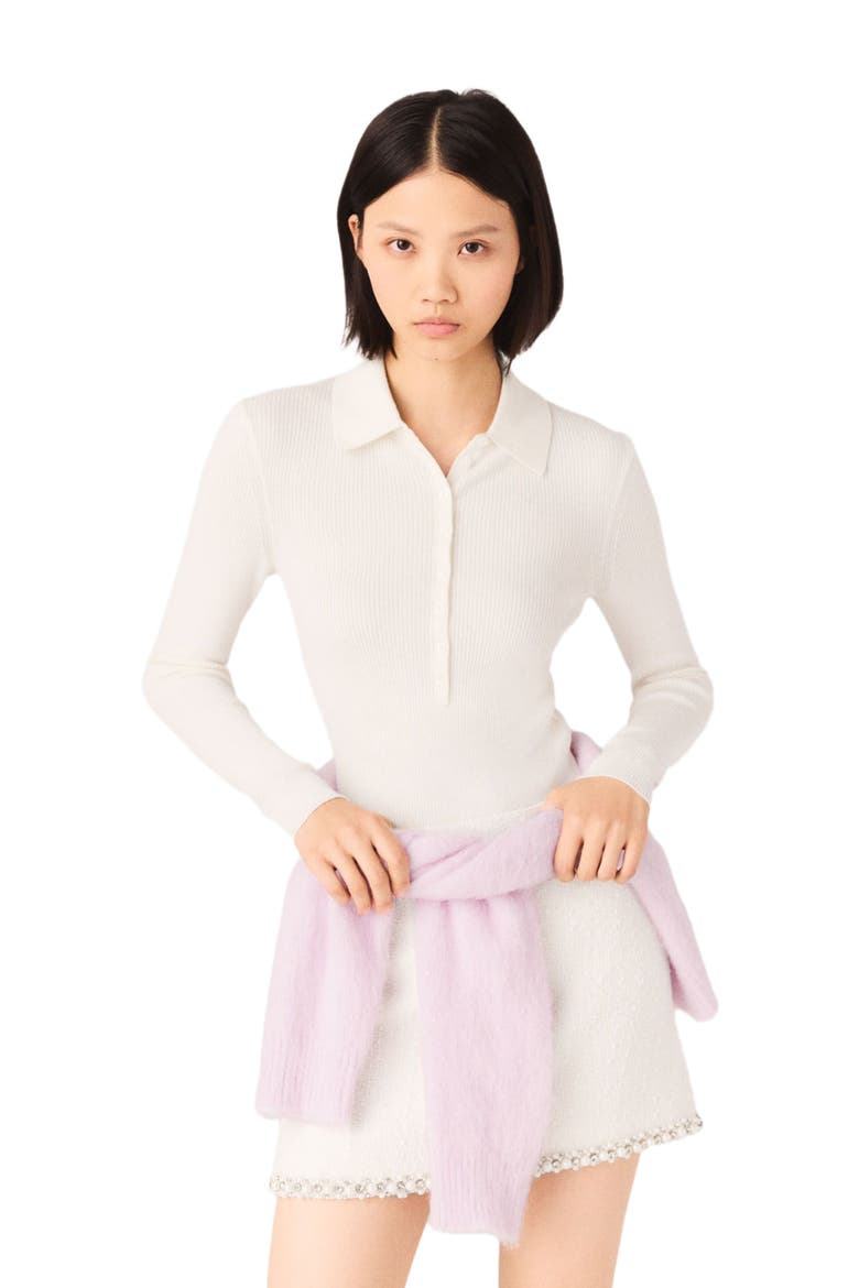 Ribbed polo sweater, Alternate, color, Ecru