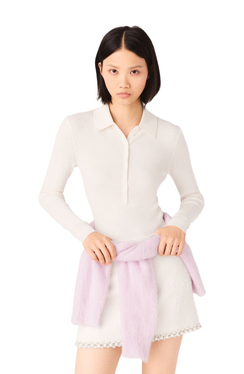 maje Ribbed polo sweater, Alternate, color, Ecru