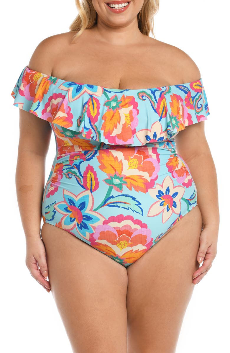 La Blanca Breezy Off the Shoulder One-Piece Swimsuit, Main, color, Multi