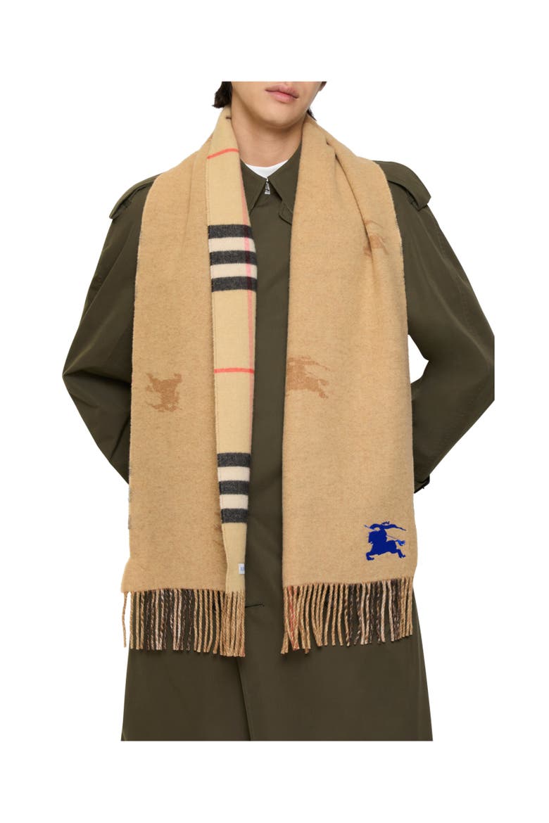 Reversible Knight Check Cashmere Scarf, Alternate, color, Sand beige