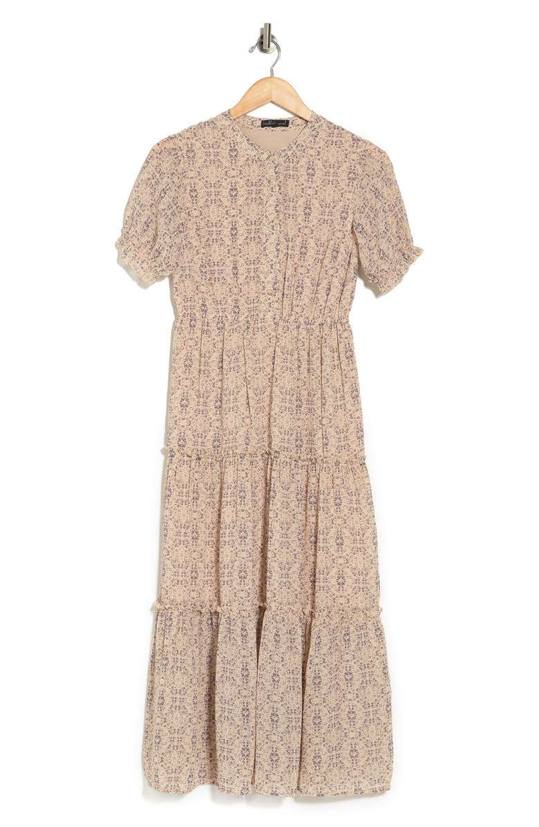 WISHLIST Ditsy Medallion Floral Print Midi Dress, Alternate, color, Natural Combo