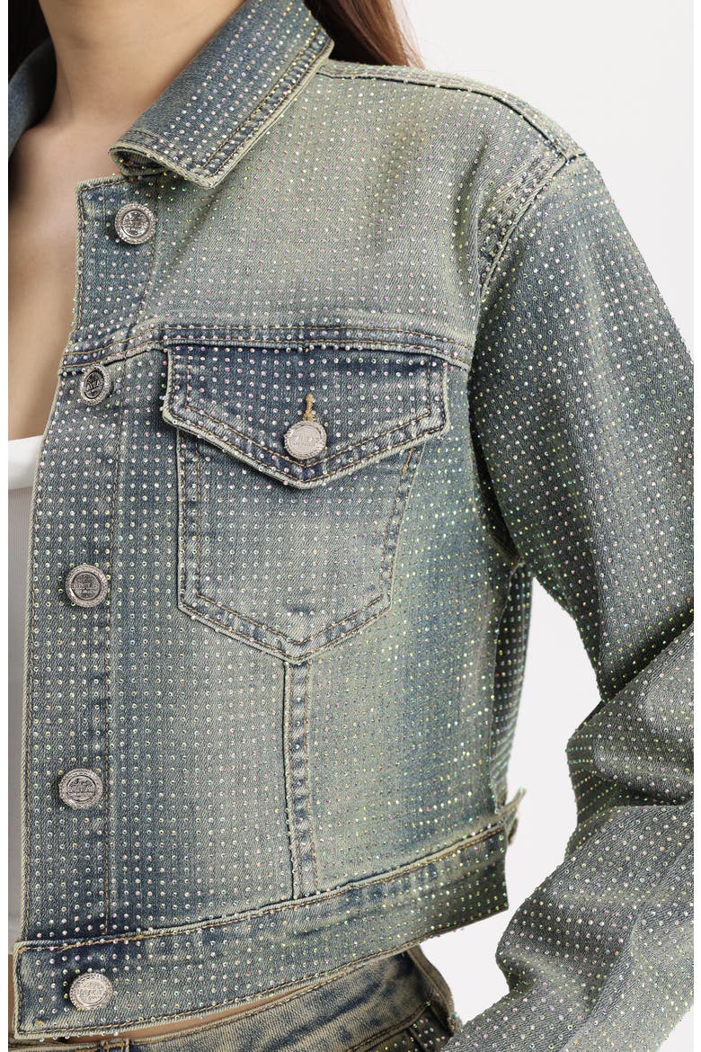 Rhinestone Crop Denim Jacket, Alternate, color, PURE EDGE