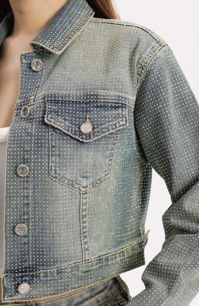 Bayeas Rhinestone Crop Denim Jacket, Alternate, color, Pure Edge