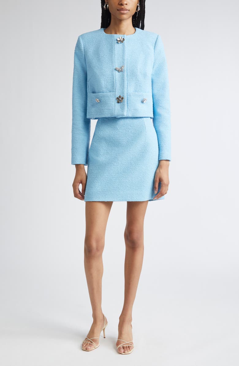Oscar de la Renta Tweed Suiting Jacket, Alternate, color, Baby Blue