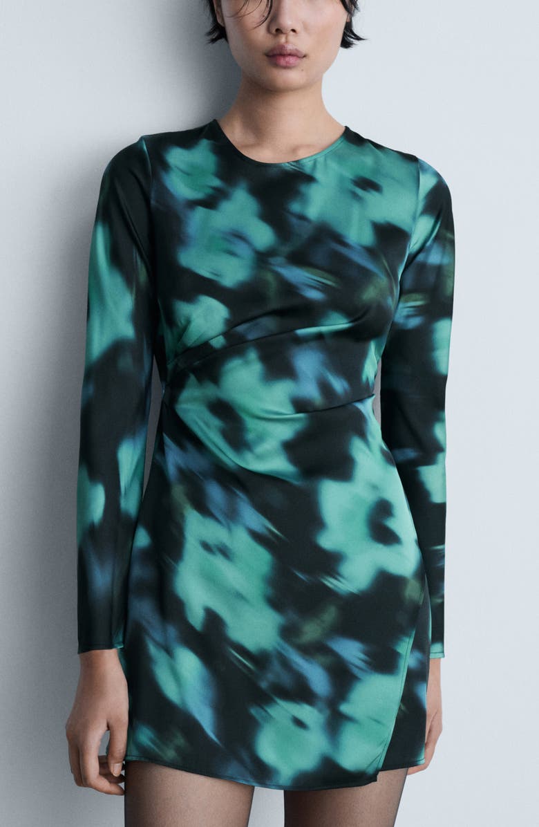 MANGO Print Long Sleeve Minidress, Alternate, color,