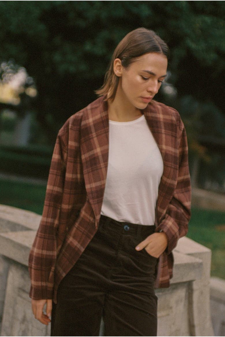 Marlow Plaid Double Breasted Jacket, Alternate, color, Ember Plaid